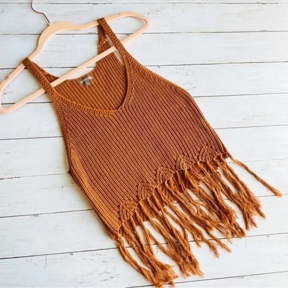 CHARLOTTE RUSSE Burnt Orange Knit Fringe Festival Top Size Small‎ - Picture 3 of 7